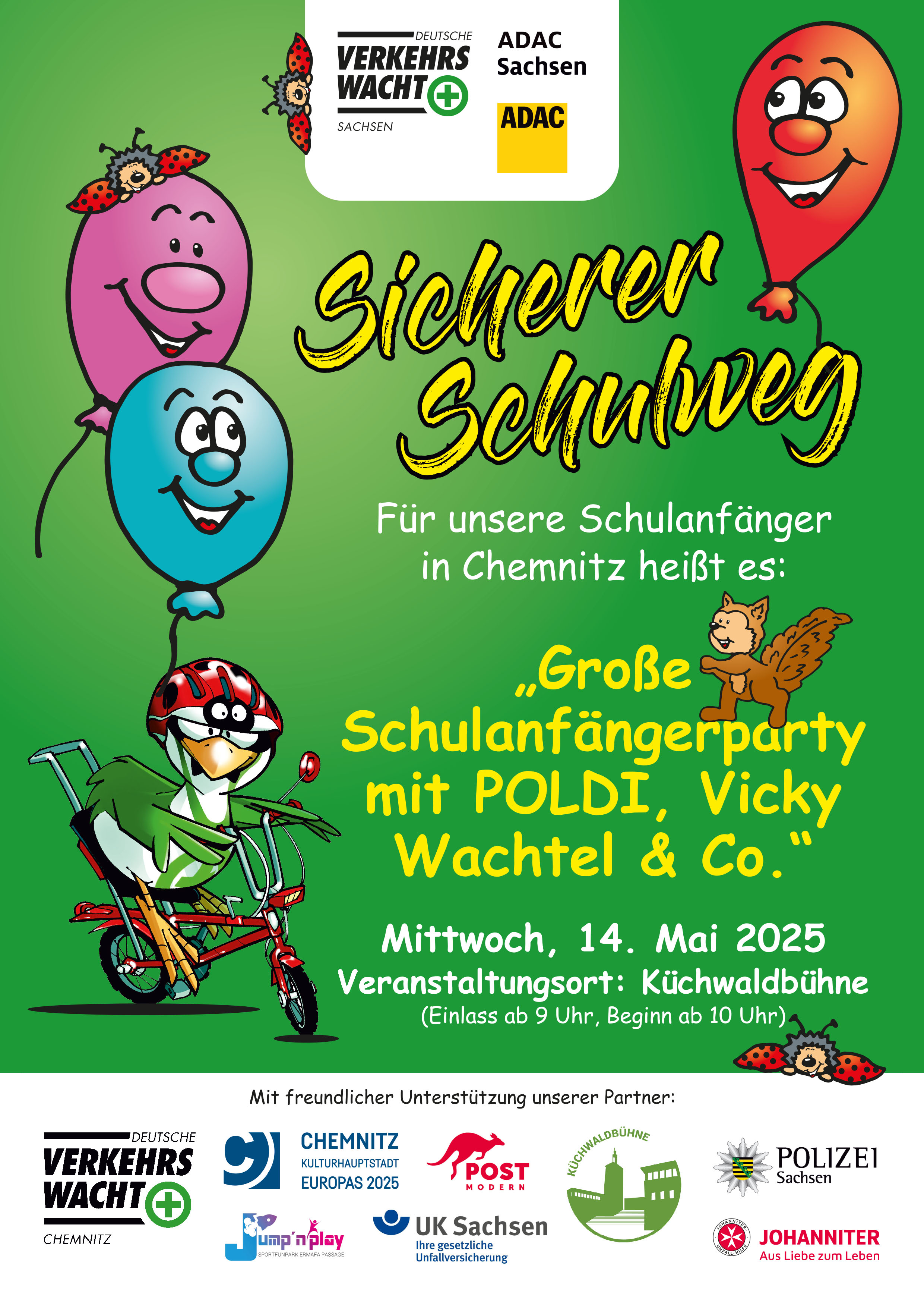 Plakat Schulanfängerparty „Sicherer Schulweg“
